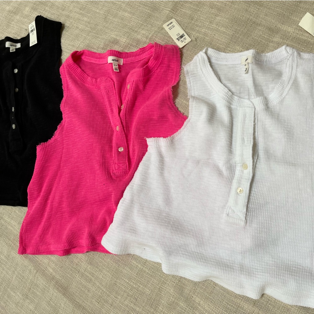 *** SET OF 3 *** Aerie Waffle Tank Top New With Tags NWT Size M *** SET OF 3 ***